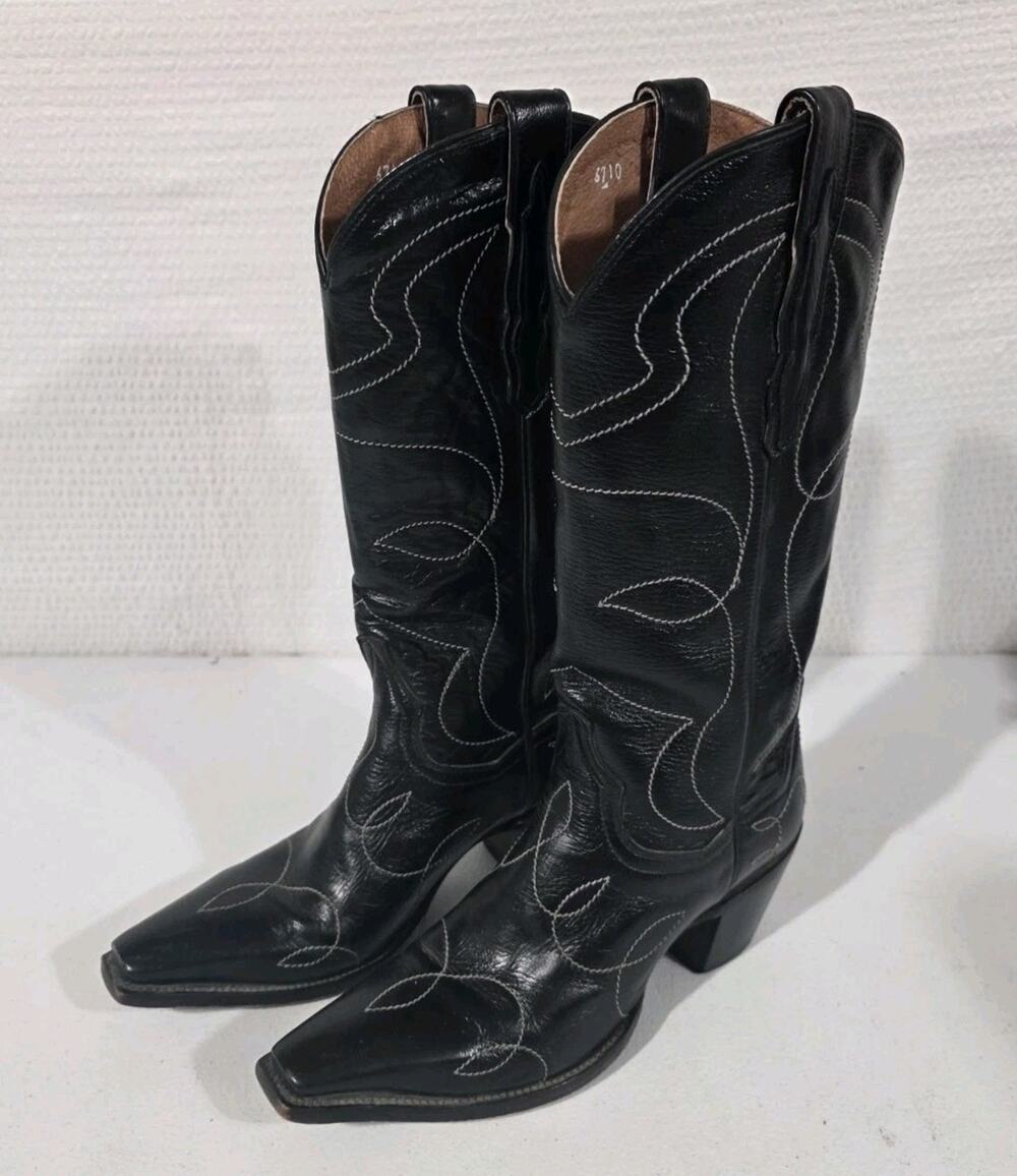Dan Post Womens 7.5 M Black Leather Cowboy Boots Western Snip Toe USA Made